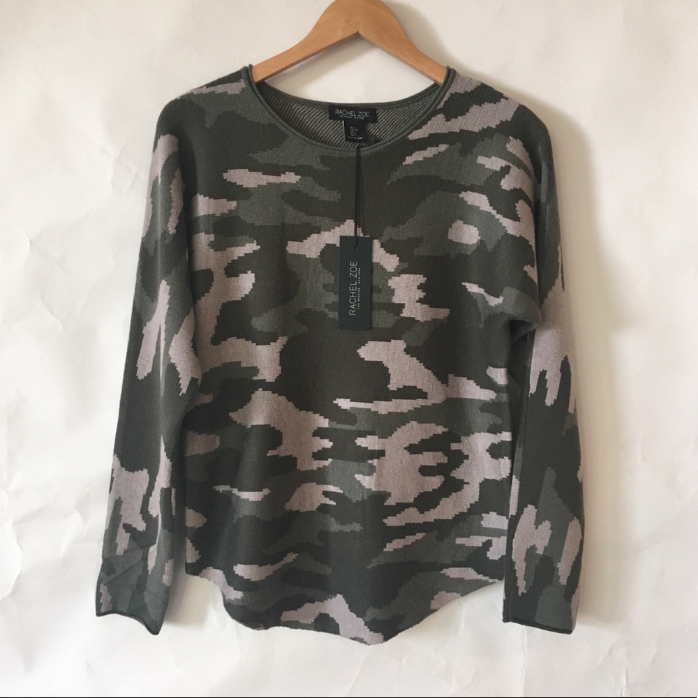 Rachel Zoe Cashmere blend Sweater Curved Hem camouflage Small New